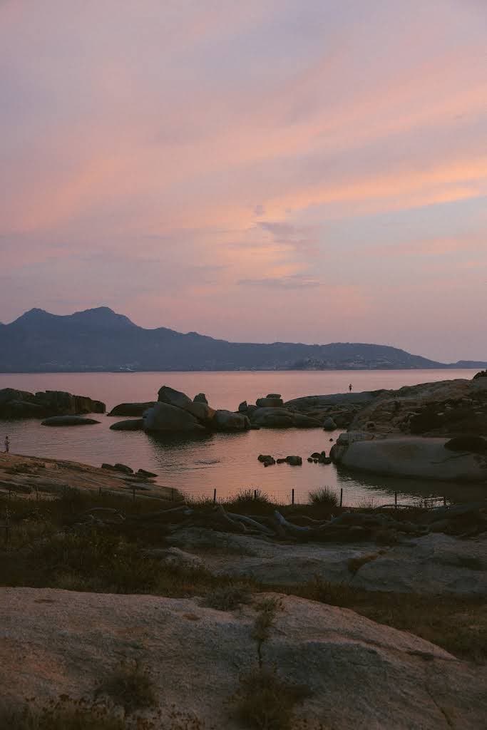 Rocky Corsican bay at sunset